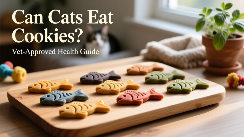 Homemade cat treats shaped like fish, arranged on a clean wooden board