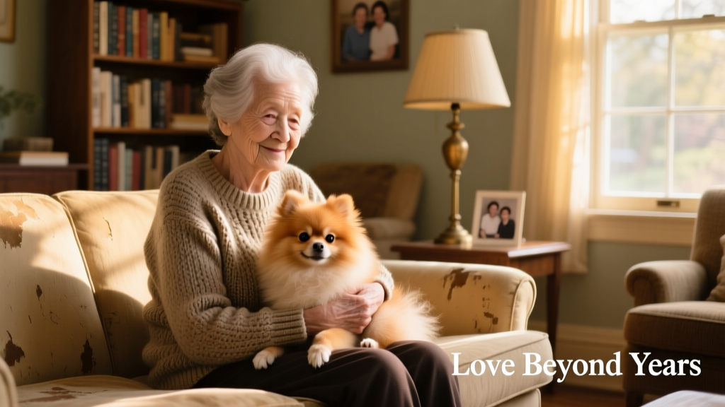 Woman sitting on couch with her small dog