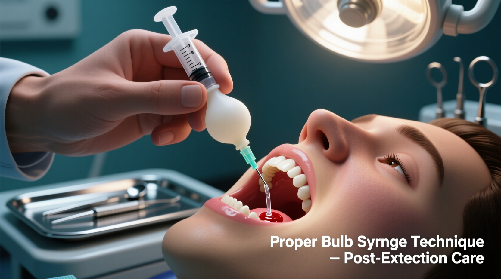 Proper bulb syringe technique for wisdom teeth care