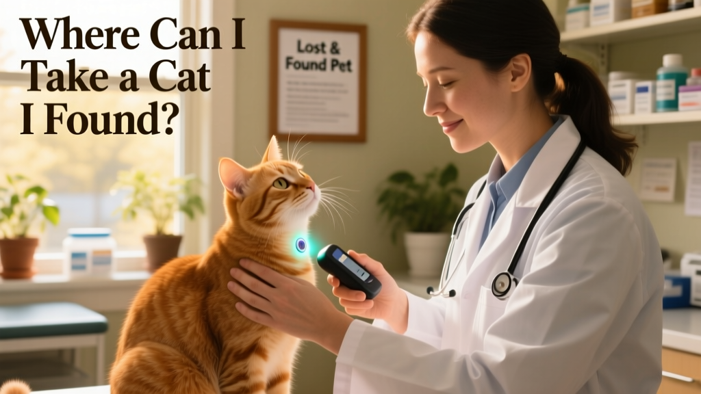 A veterinarian scanning a cat’s neck for a microchip