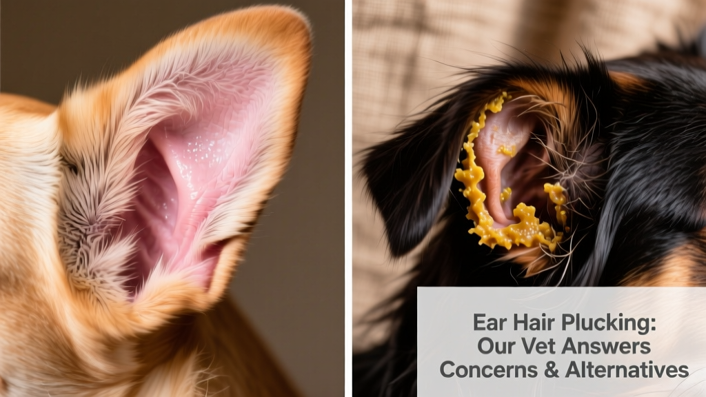 Side-by-side comparison showing healthy ear anatomy vs. blocked ear canal with excess hair and wax