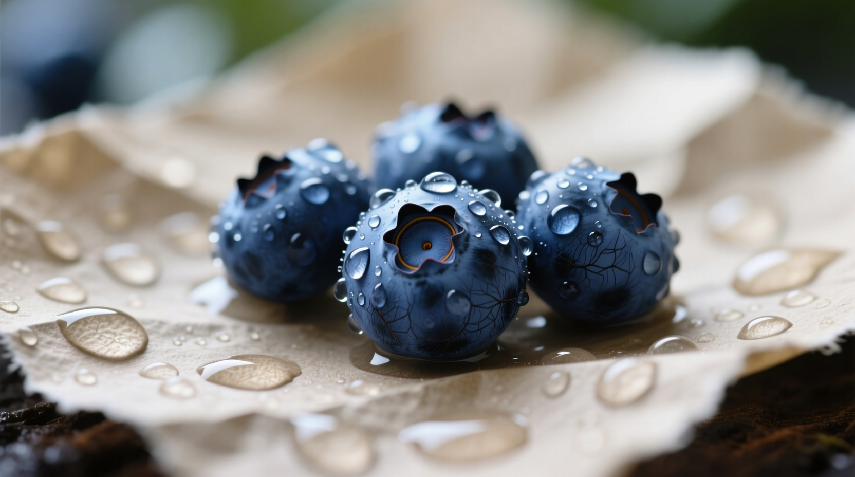 Close-up of blueberry seeds on moist paper