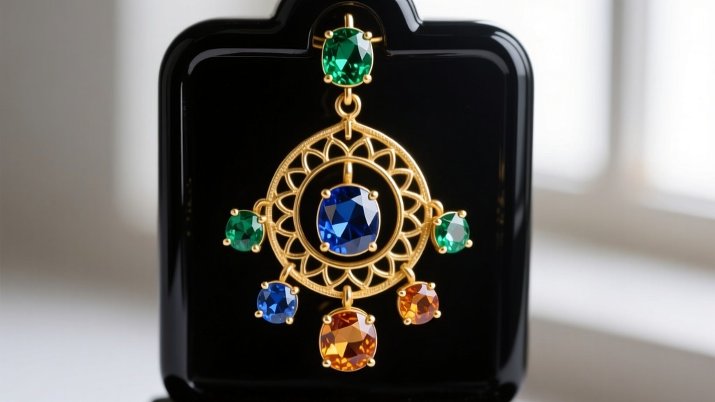 Close-up of uncut Polki diamonds set in pure gold foil over dark resin in a Kundan earring, revealing the gold scaffolding.
