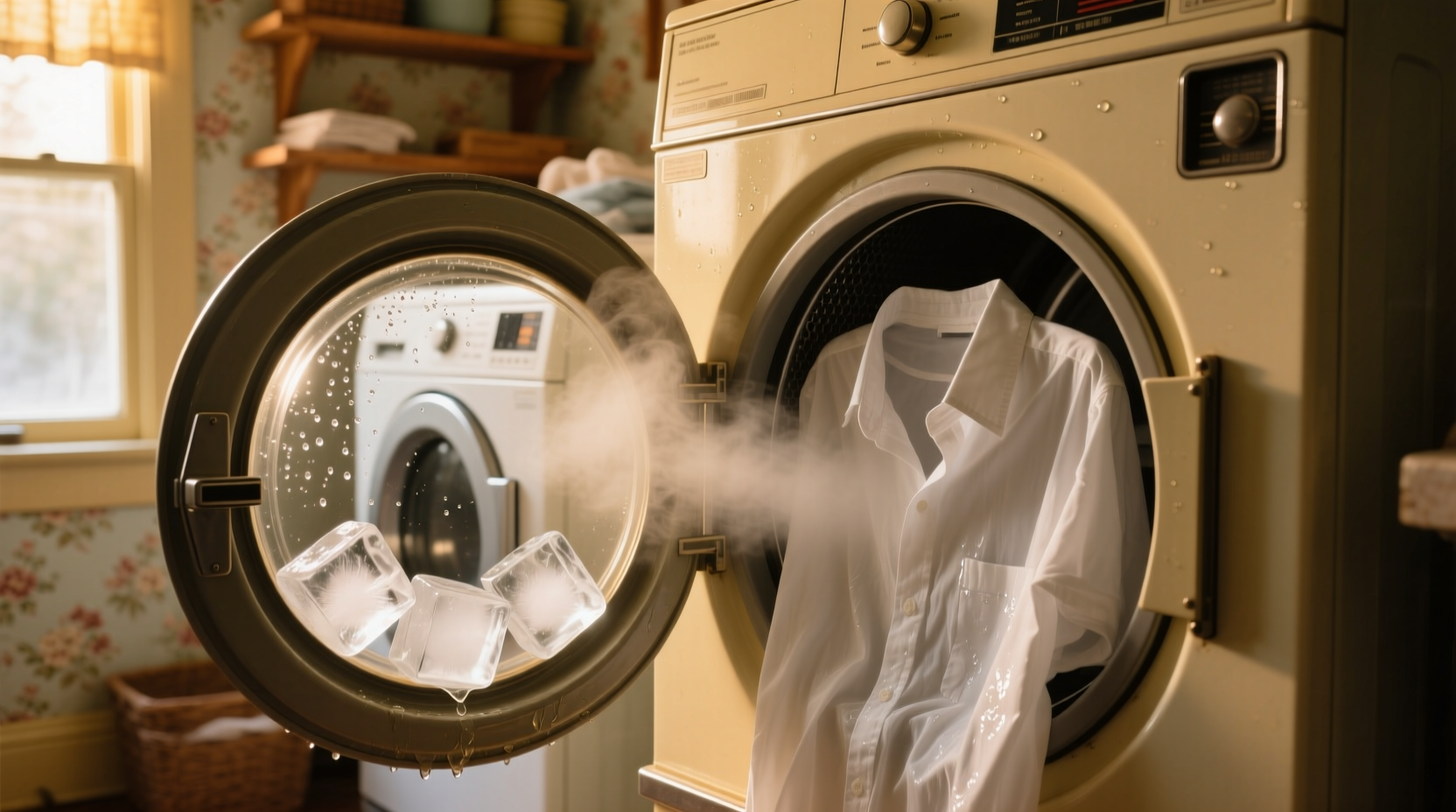 use ice cubes and your dryer to steam out wrinkles