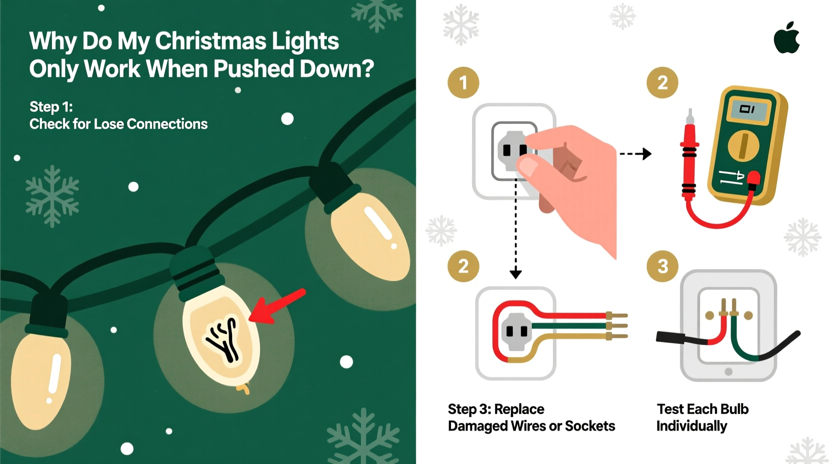 why do my christmas lights only work when pushed down troubleshooting guide