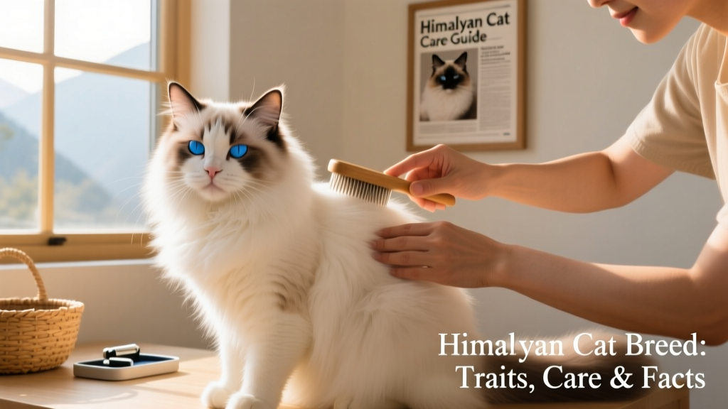 A Himalayan cat being gently brushed by its owner, demonstrating proper grooming posture and a trusting bond
