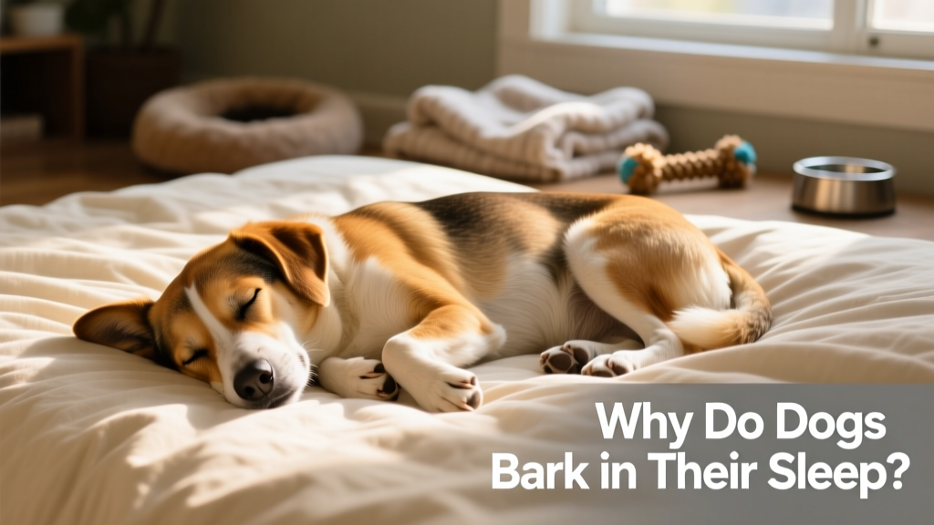 A relaxed dog sleeping peacefully on a soft bed, eyes closed, paws curled under