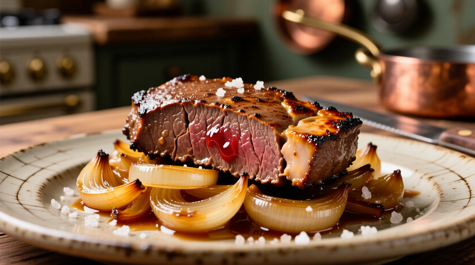 Perfectly seared beef liver with caramelized onions