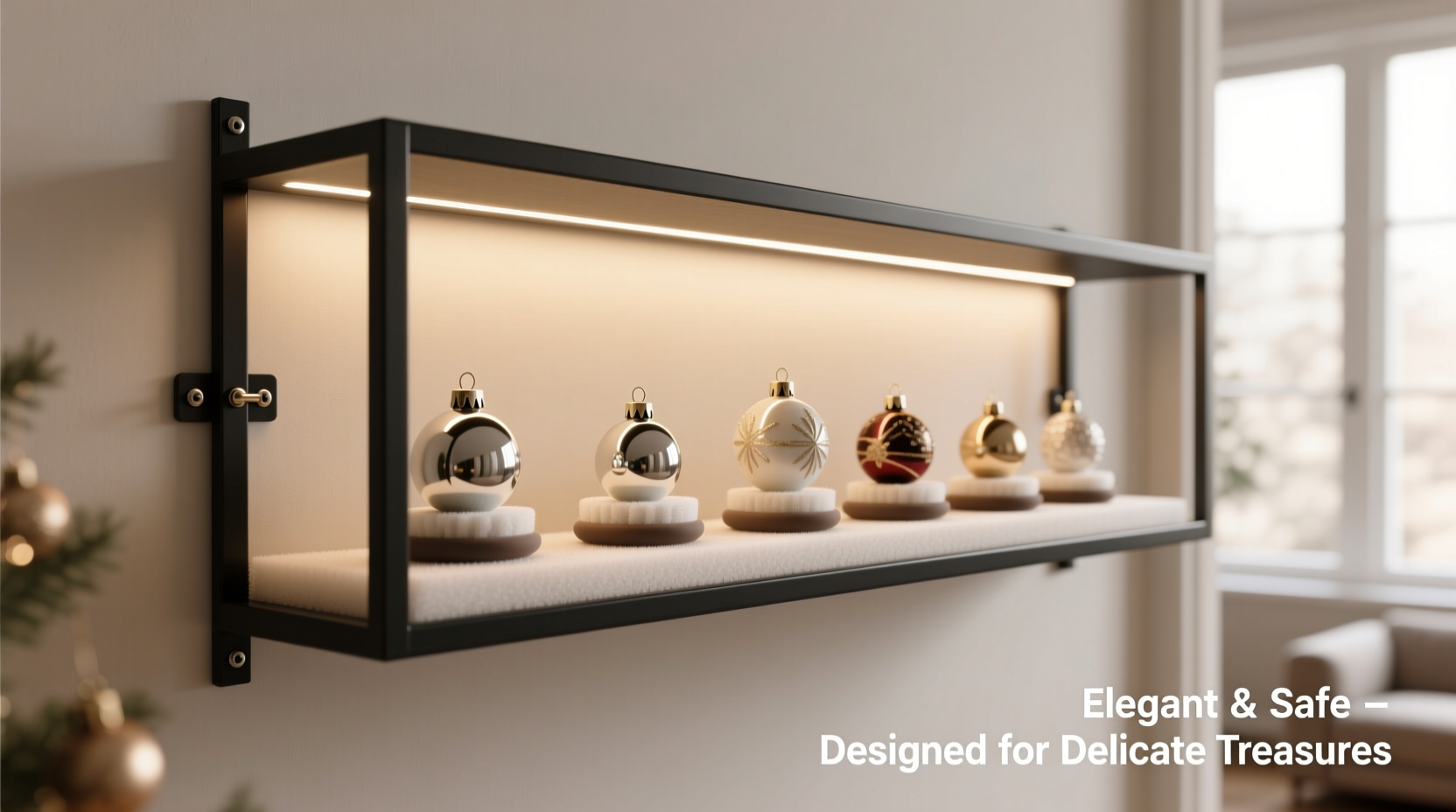 how to build a floating shelf display for delicate christmas collectibles