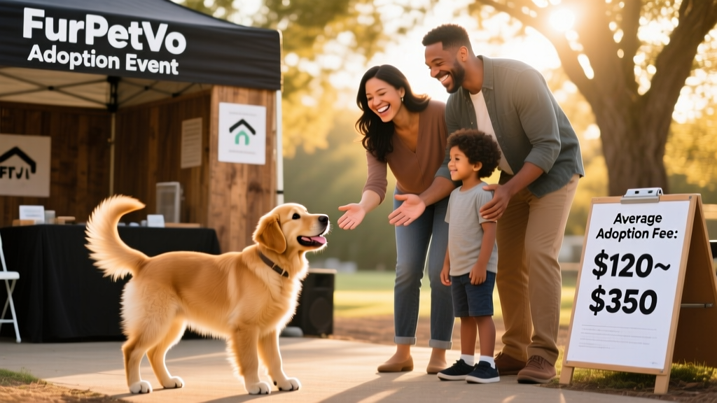 A joyful family meeting their newly adopted dog at a FurPetVo adoption event