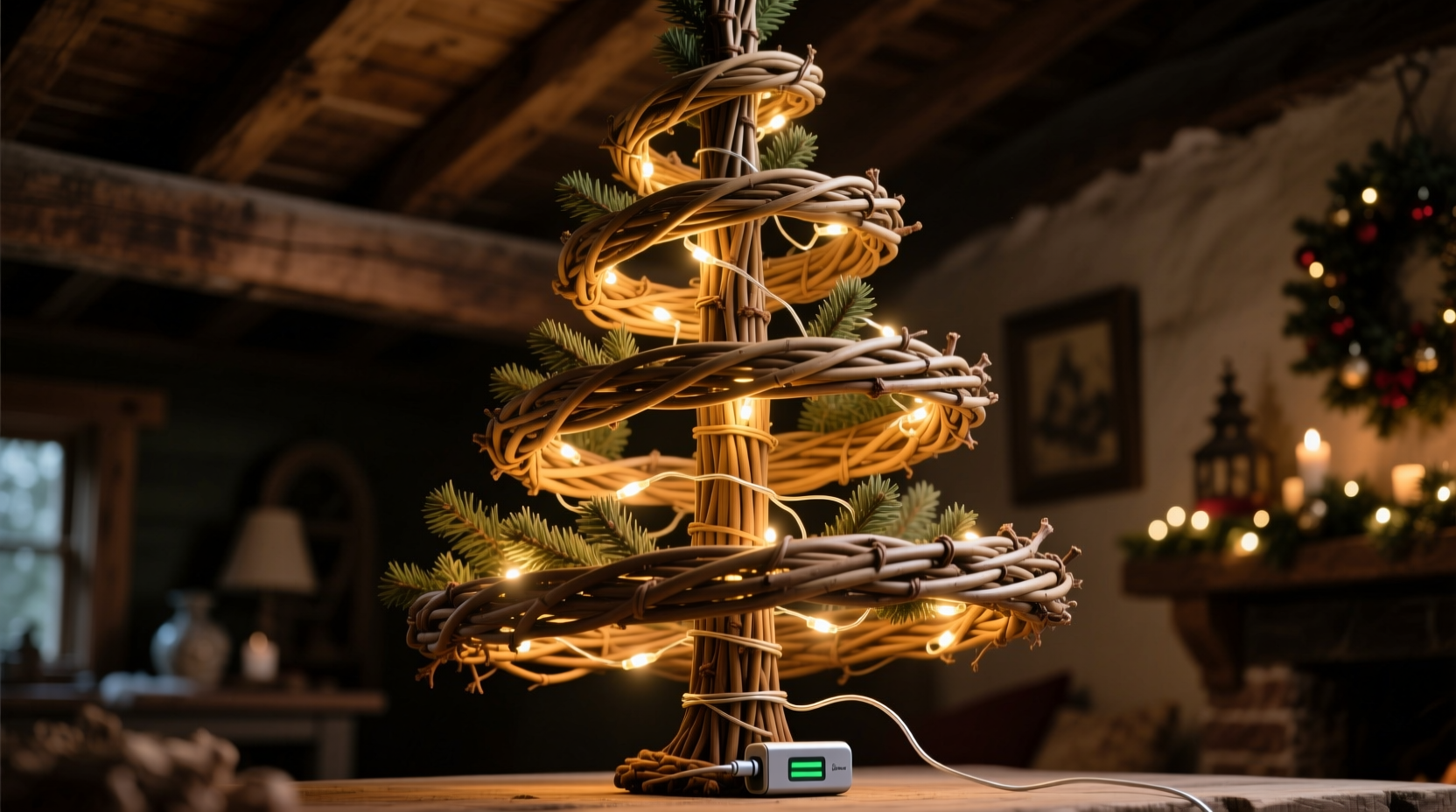 how to create a hidden light source inside a woven willow christmas tree for ambient glow