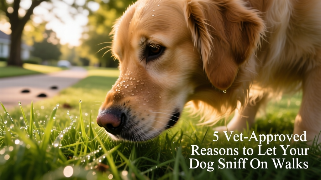 Close-up of a dog’s nose gently touching grass while sniffing intently