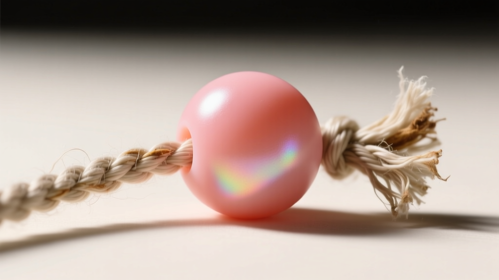 Close-up of a dense food-grade silicone chewable bead beside a frayed cotton cord, highlighting durability and safety differences.