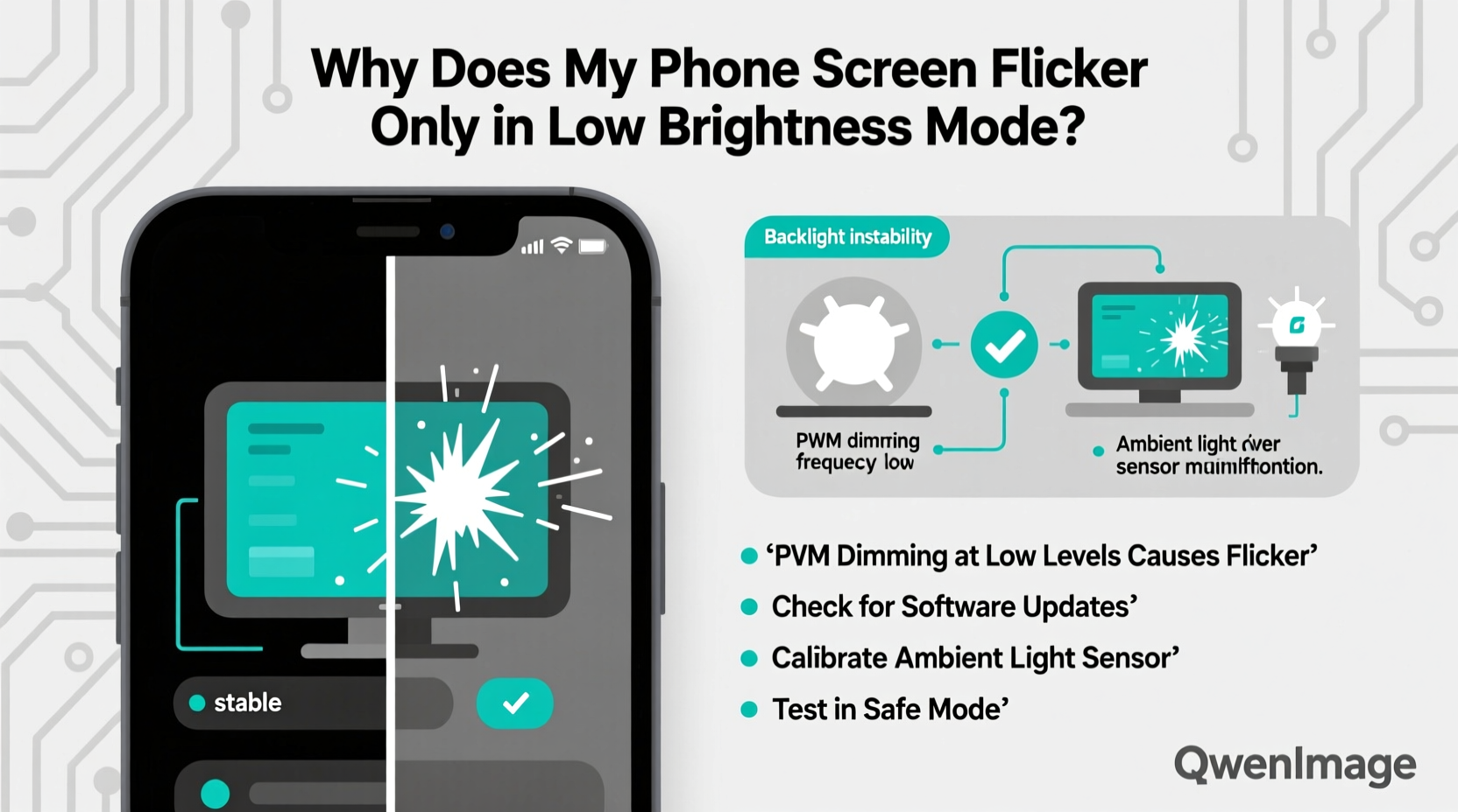 why is my phone screen flickering only in low brightness mode