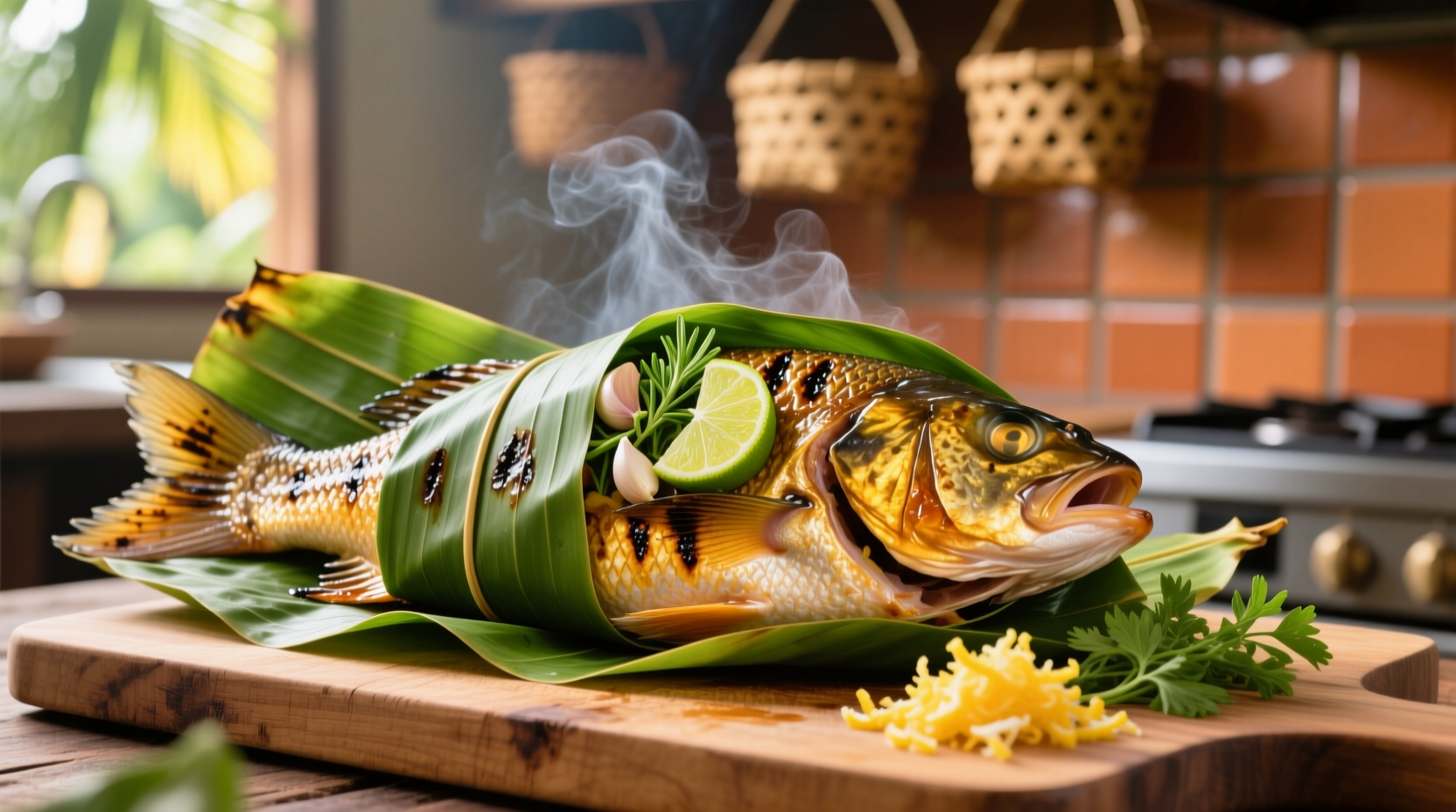 grilling stuffed fish wrapped in banana leaf recipe