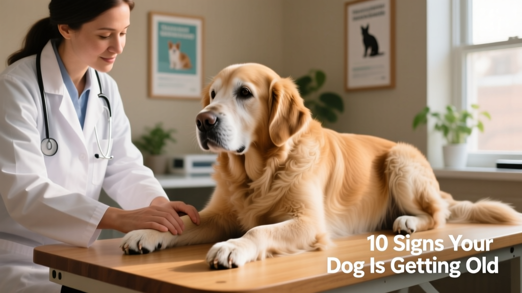 Veterinarian gently examining an older dog’s hind legs during a wellness checkup