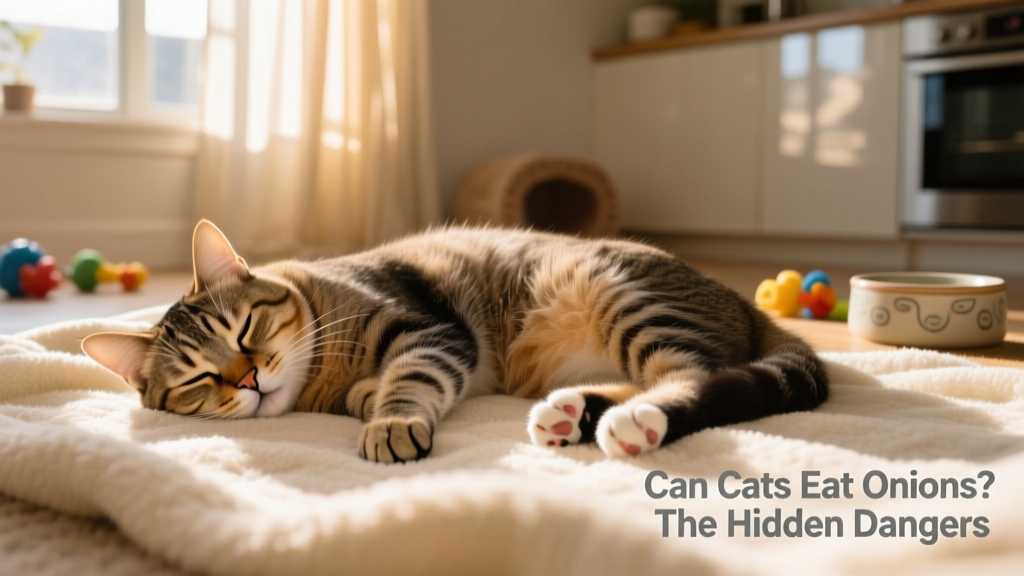 Cat resting listlessly on a soft blanket, showing subtle signs of lethargy and pale gums