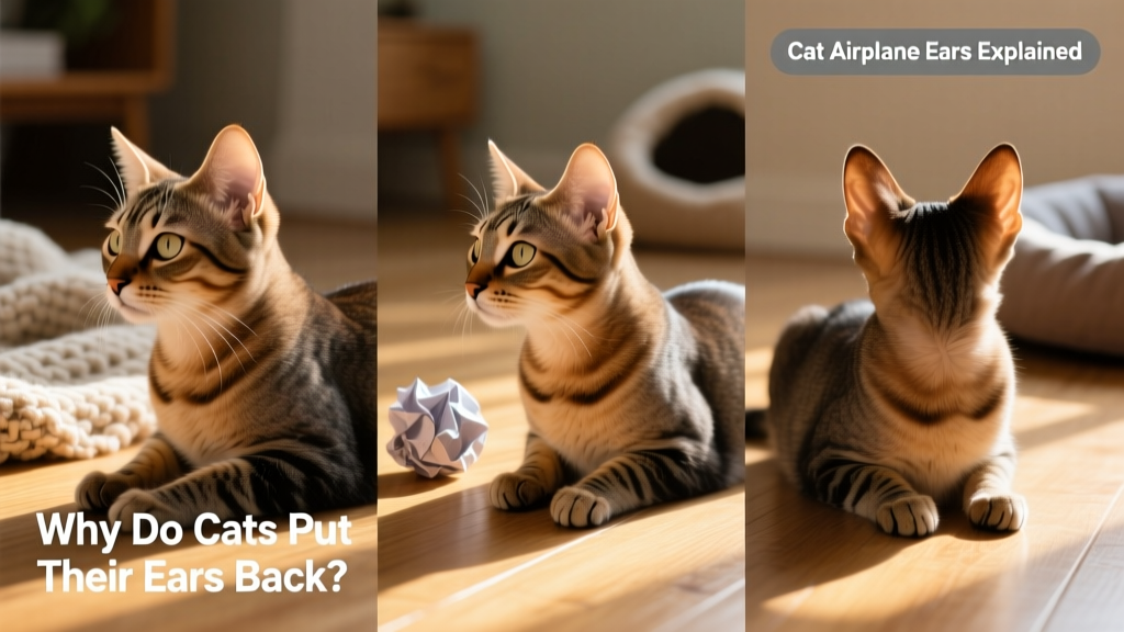 Side-by-side comparison showing three distinct ear positions: forward, sideways, and fully flattened backward
