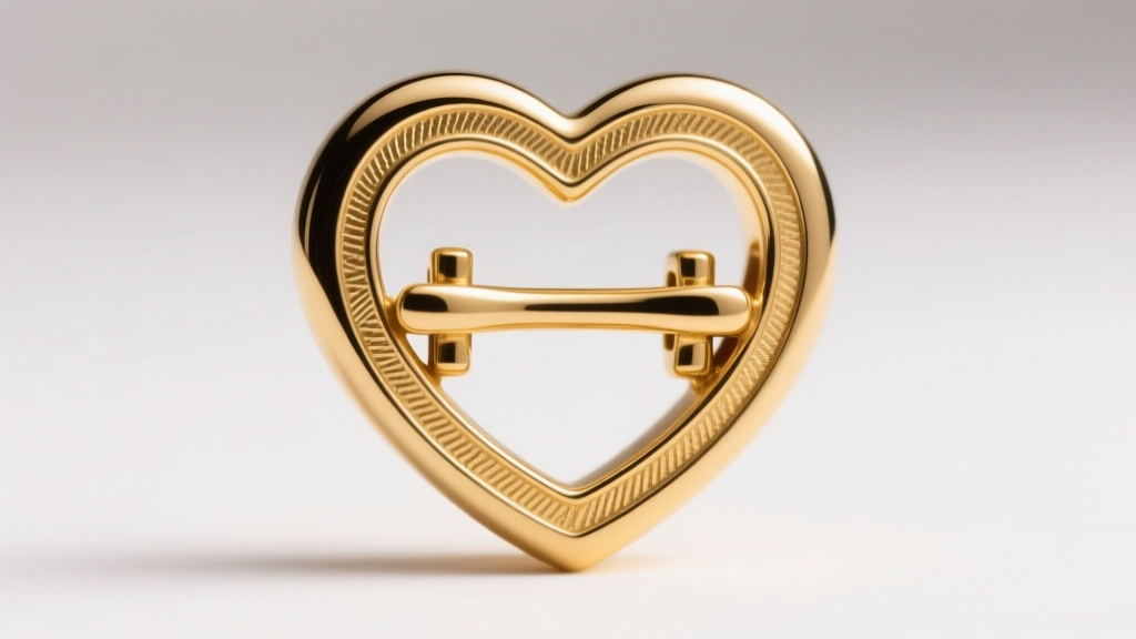 Macro shot of 14k yellow gold heart toggle necklace clasp, showing T-bar resting inside heart ring under soft studio lighting.