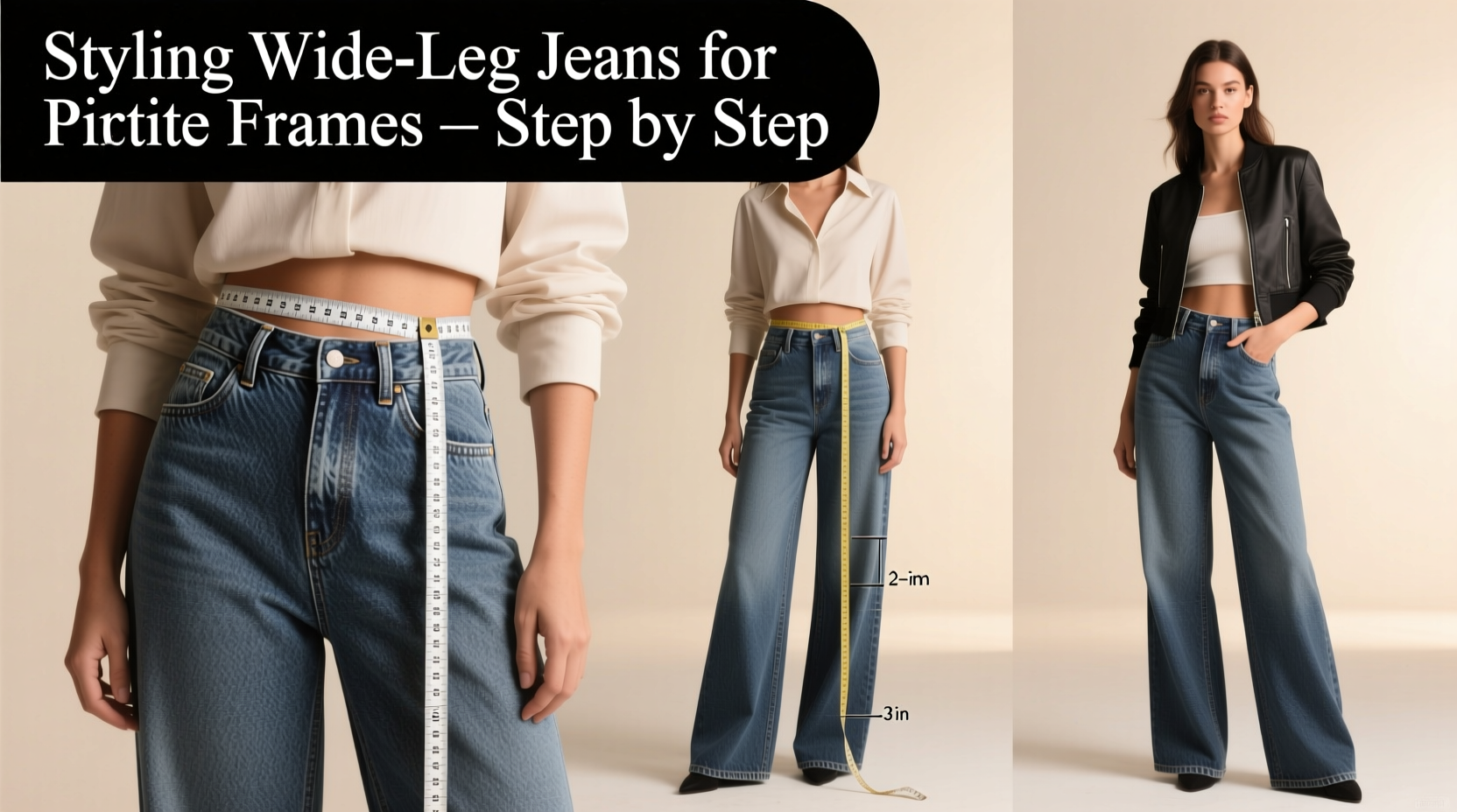 step by step guide to styling wide leg jeans for petite frames without drowning
