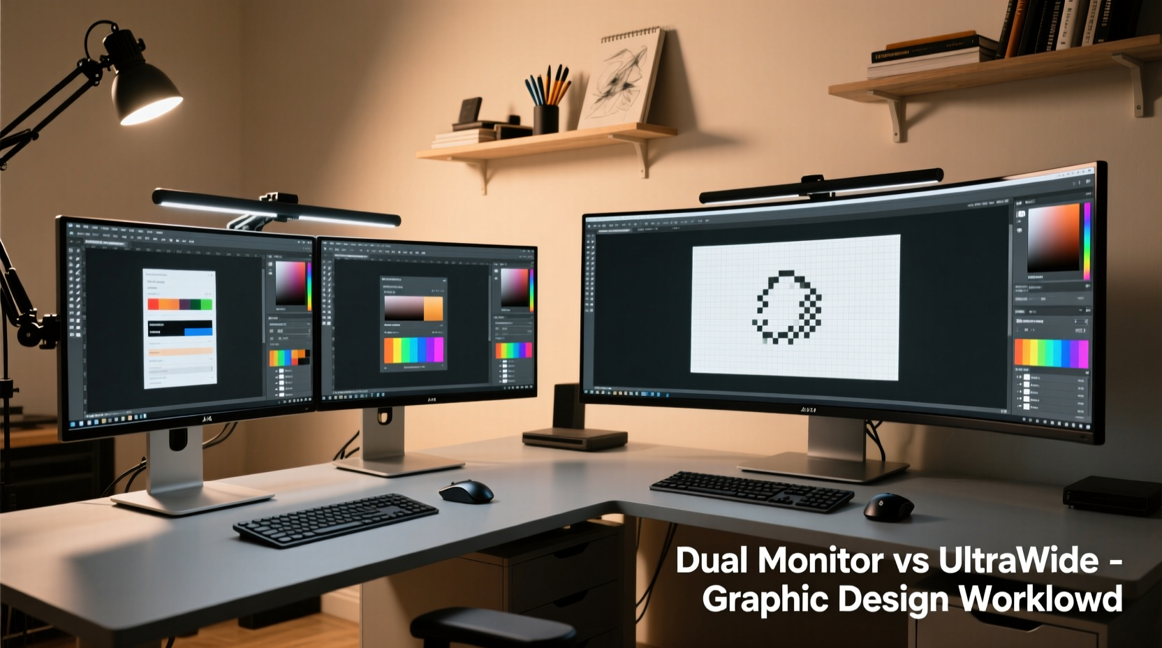 dual monitor setup vs ultrawide for graphic design workflow comparison