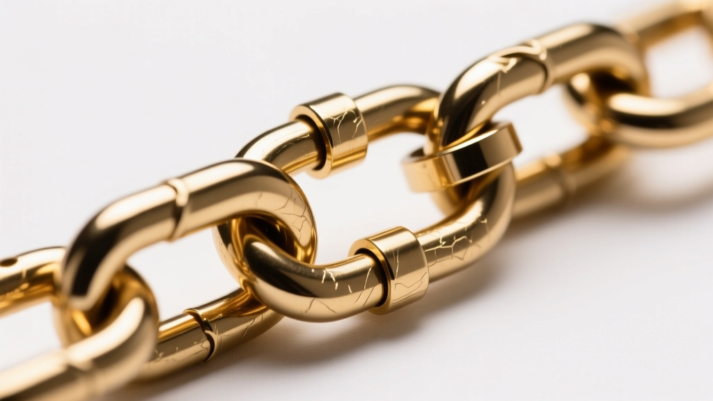 Macro shot of a PVD-coated stainless steel chain link, showing the gold-tone surface texture and a secure lobster clasp mechanism
