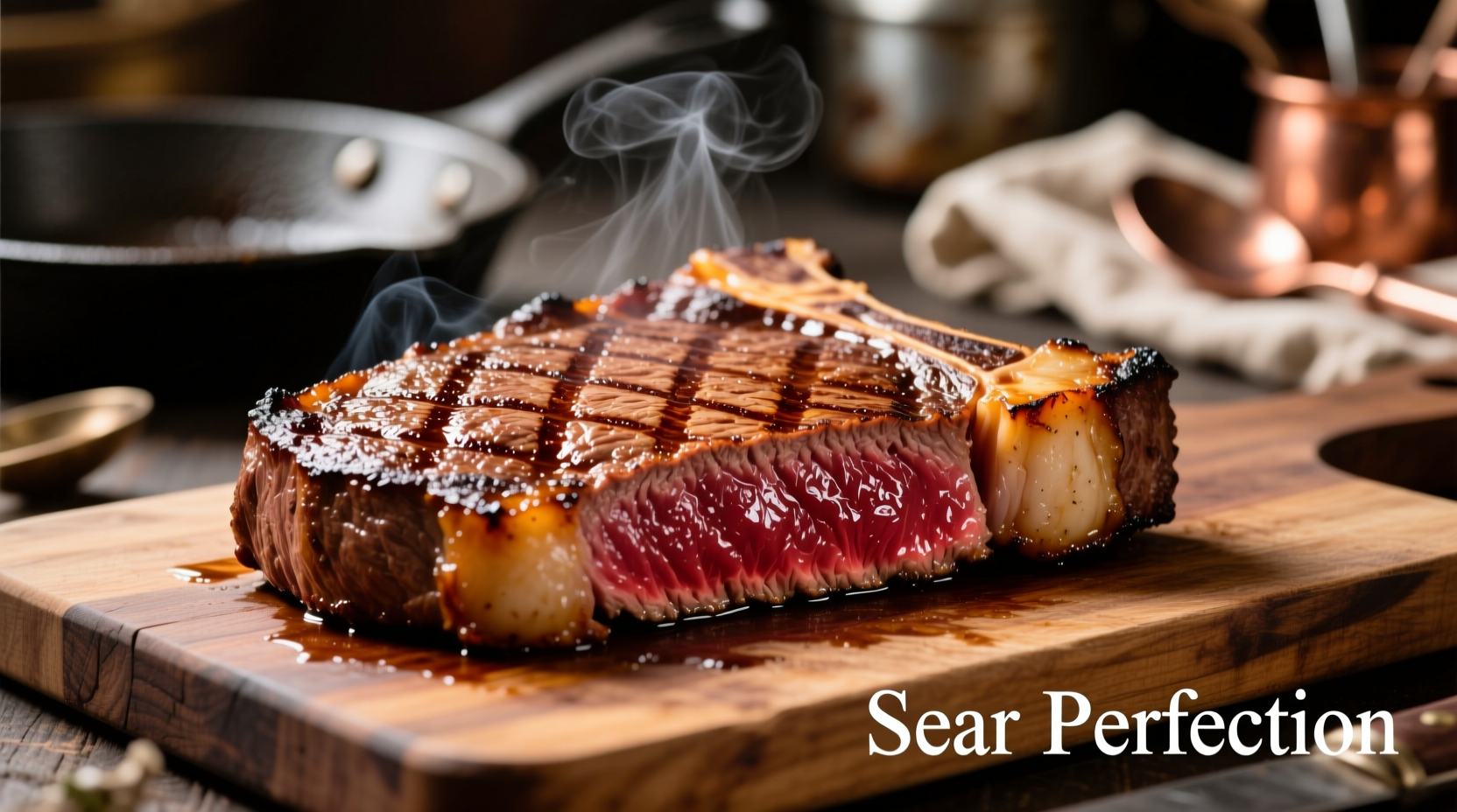 Perfectly seared strip steak with golden crust