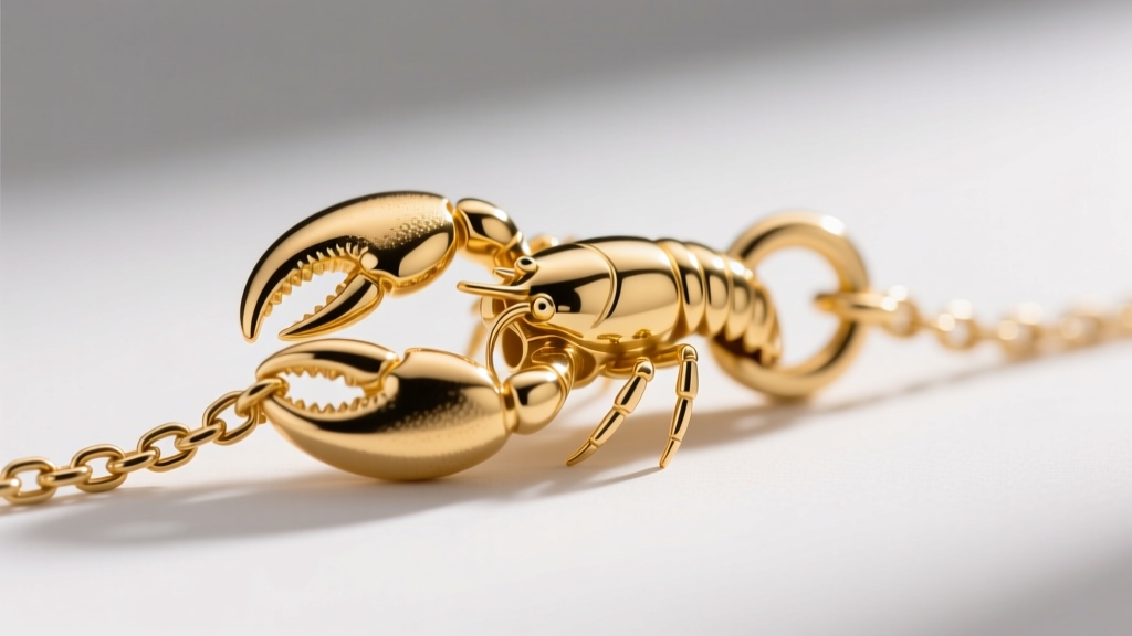 Close-up macro shot of a 14k yellow gold lobster claw clasp securing a 1.5mm box chain, highlighting the tiny jump ring details.