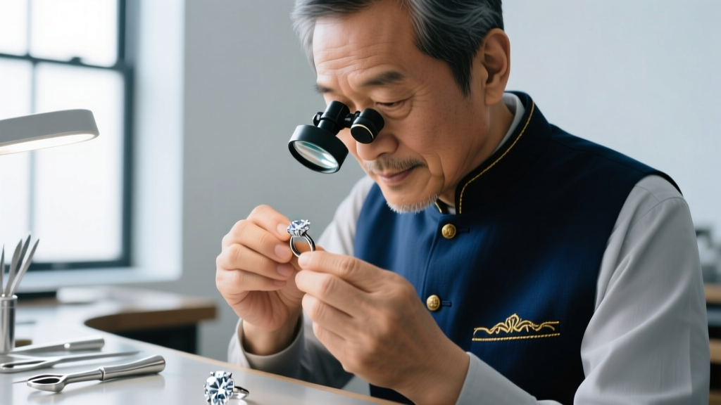 Close-up of a jeweler's hands using nylon-jaw pliers to gently adjust the tension wire of a 14k gold omega back earring finding