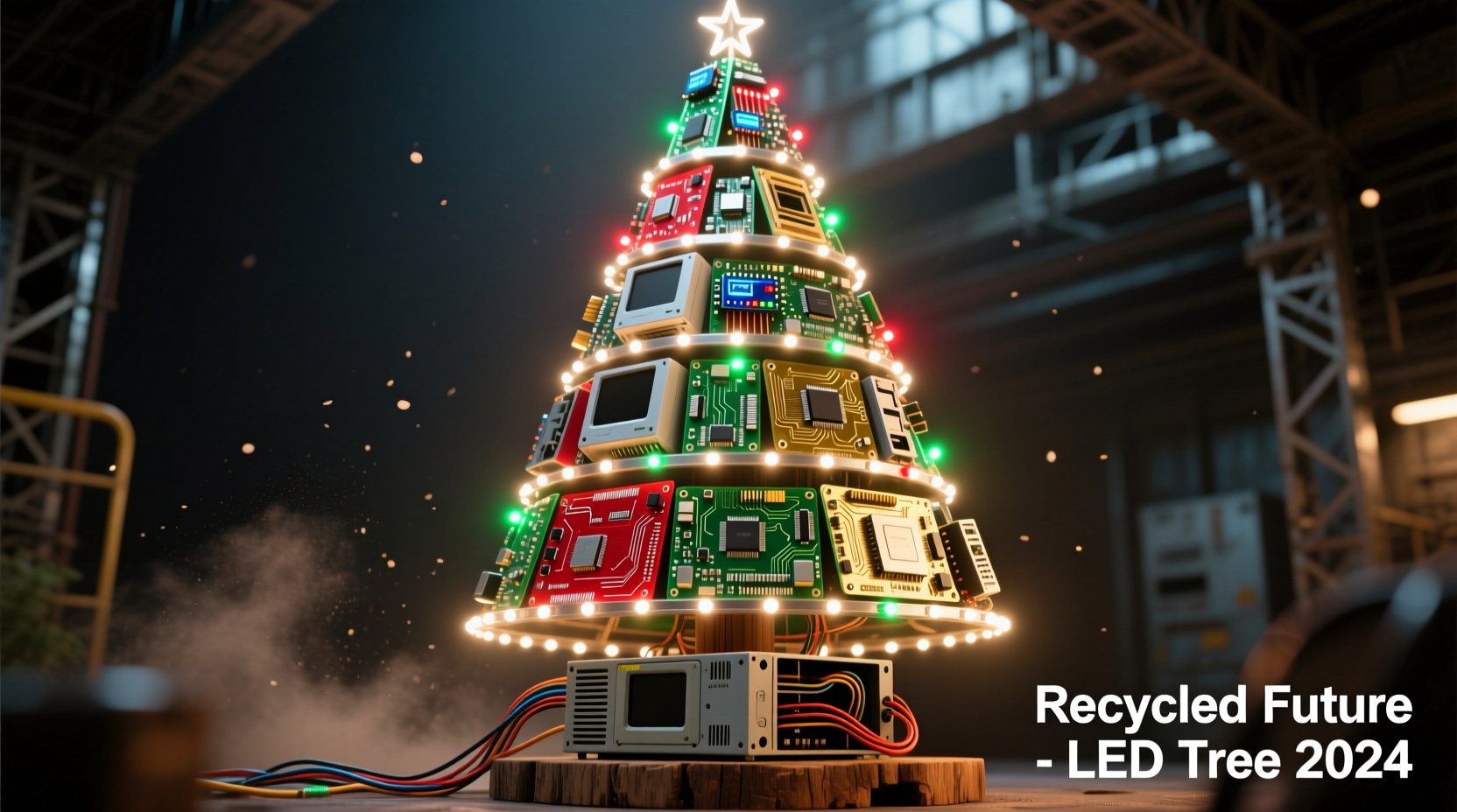 how to build a christmas tree from recycled electronics parts with embedded programmable leds