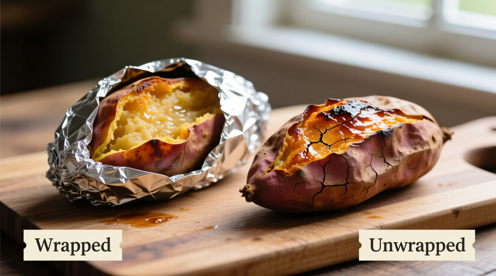 Baked sweet potato comparison wrapped versus unwrapped