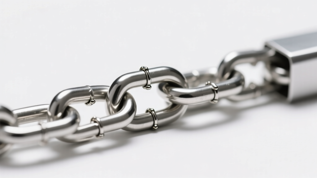 Close-up of 22-gauge box and cable chain links in silver, showing structural density and solder points on a plain white background