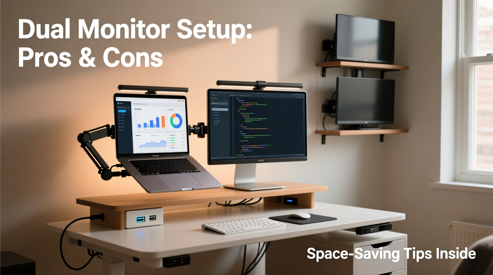 dual monitor setup for laptops pros cons and space saving tips