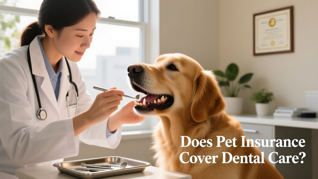 A veterinarian gently examining a dog's teeth during a routine oral exam