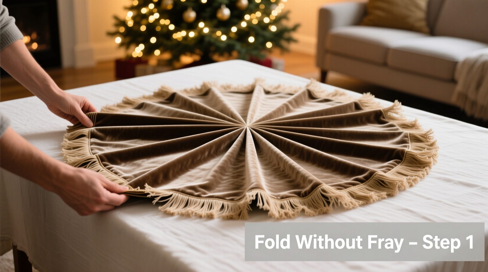 how to fold a large christmas tree skirt neatly without permanent creases or fraying edges