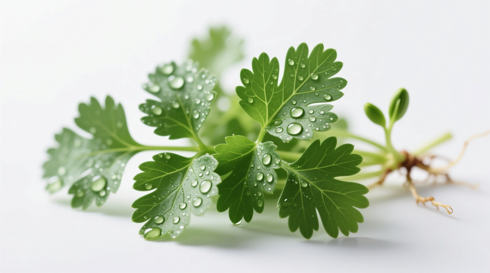 Fresh cilantro leaves on white background