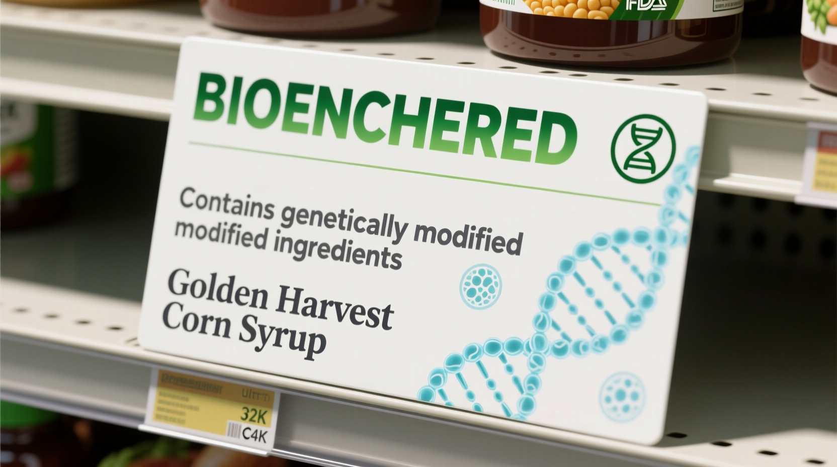 Bioengineered food label example on grocery products
