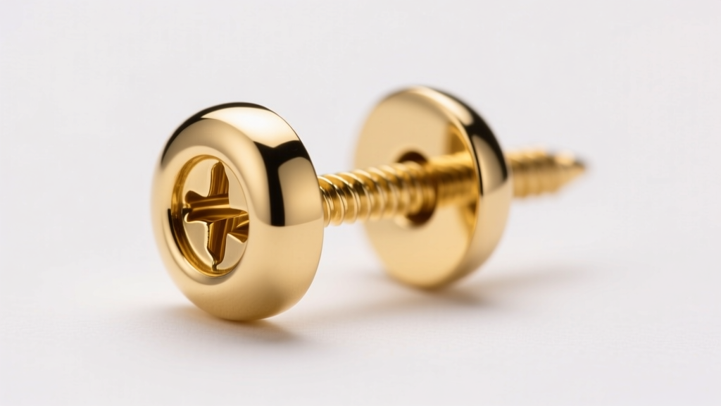 Macro of an 18k gold screw back on a 20-gauge grooved post, showing thread alignment and polished texture under soft studio light.