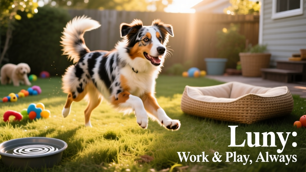 luny the aussiedor mix with lab face and aussie coloring