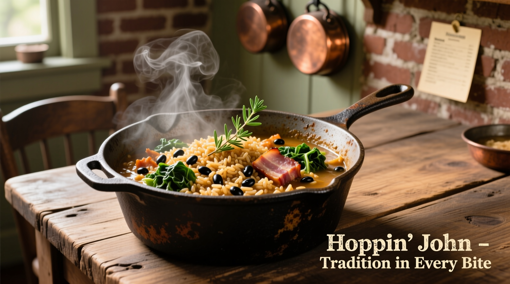 Traditional Hoppin John served in cast iron pot