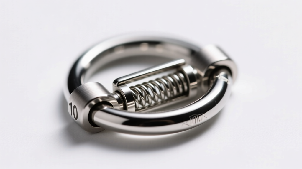 Detailed view of a 10mm stainless steel lobster clasp on a jump ring, showing the internal spring tension mechanism and laser weld