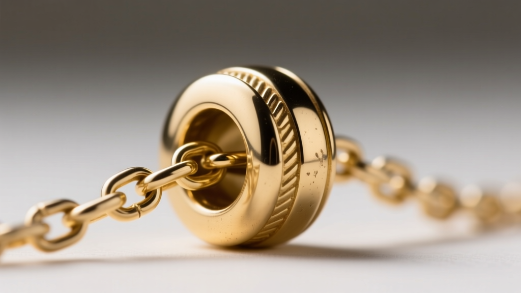 Close-up of a gold-filled lariat slide bead showing the chain passing through, highlighting the friction point on the metal