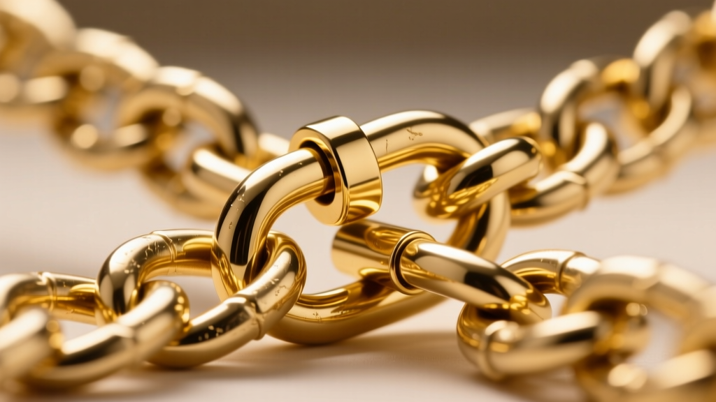 Macro shot of a 14k yellow gold toggle clasp securing a heavy Cuban link chain, highlighting the precise mechanical fit and high polish.