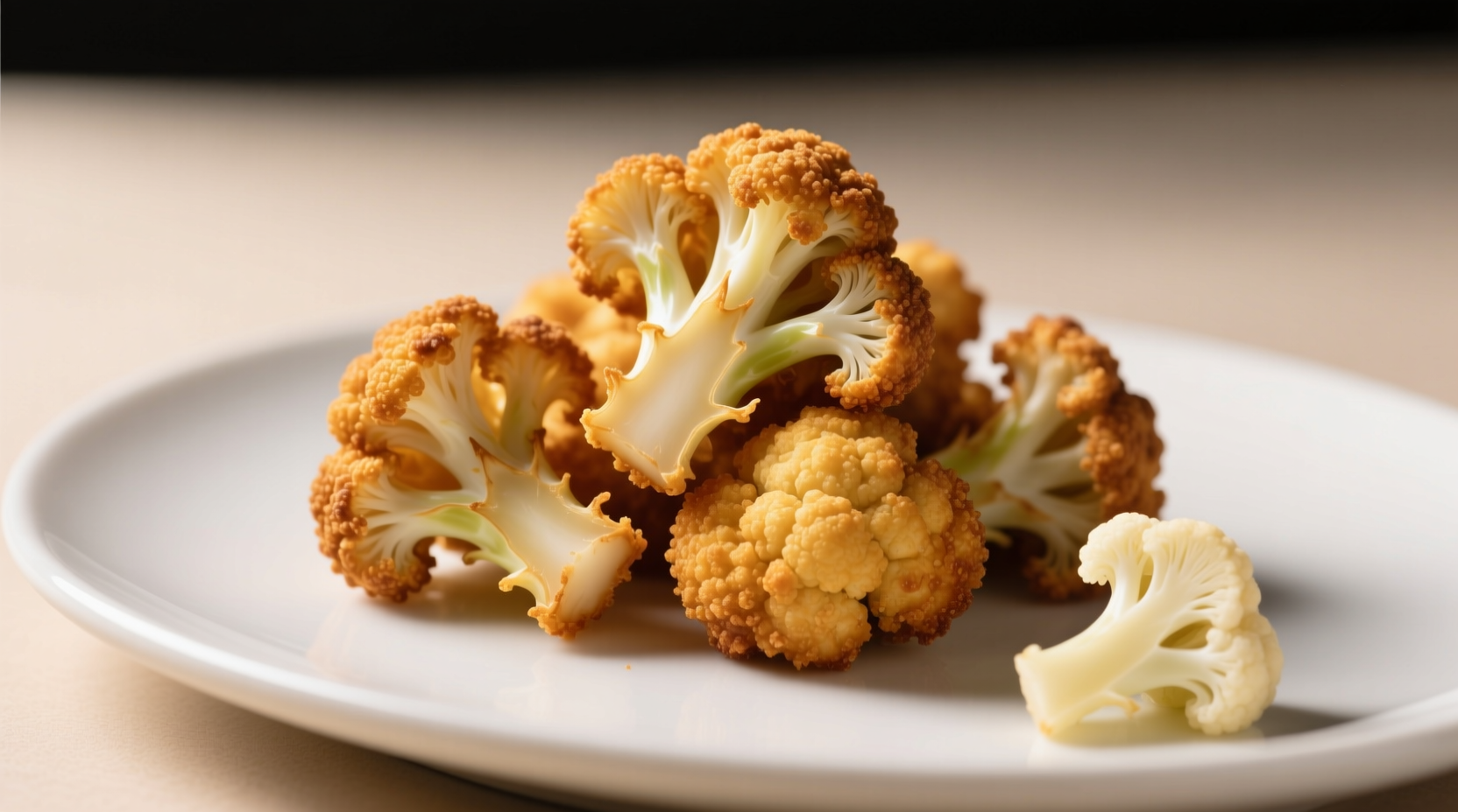 Limited-time holiday context: golden-brown air-fried cauliflower versus pale version, highlighting why precise timing matters for Thanksgiving sides