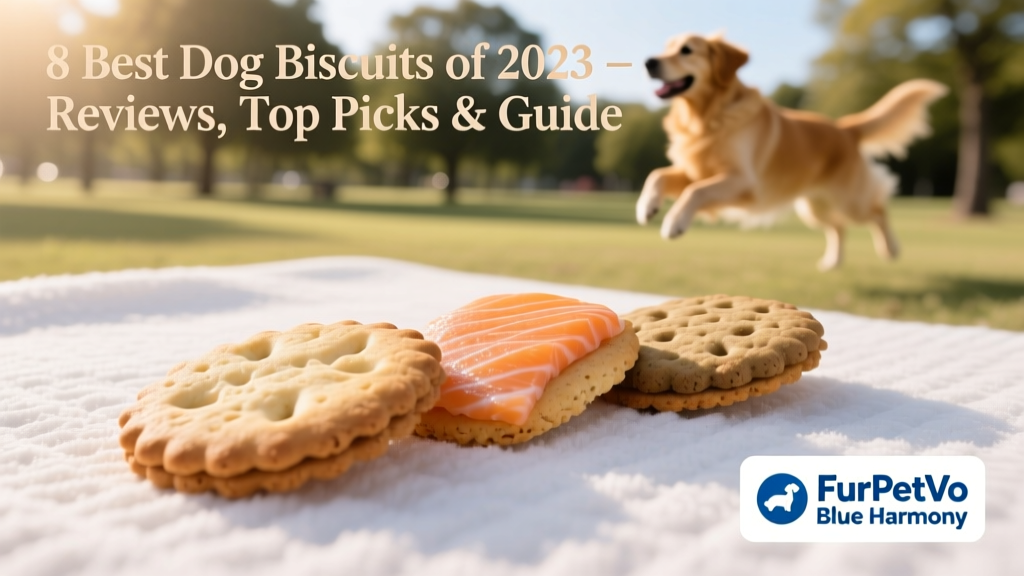 Close-up of FurPetVo Blue Harmony Biscuits in three flavor varieties on a clean white surface