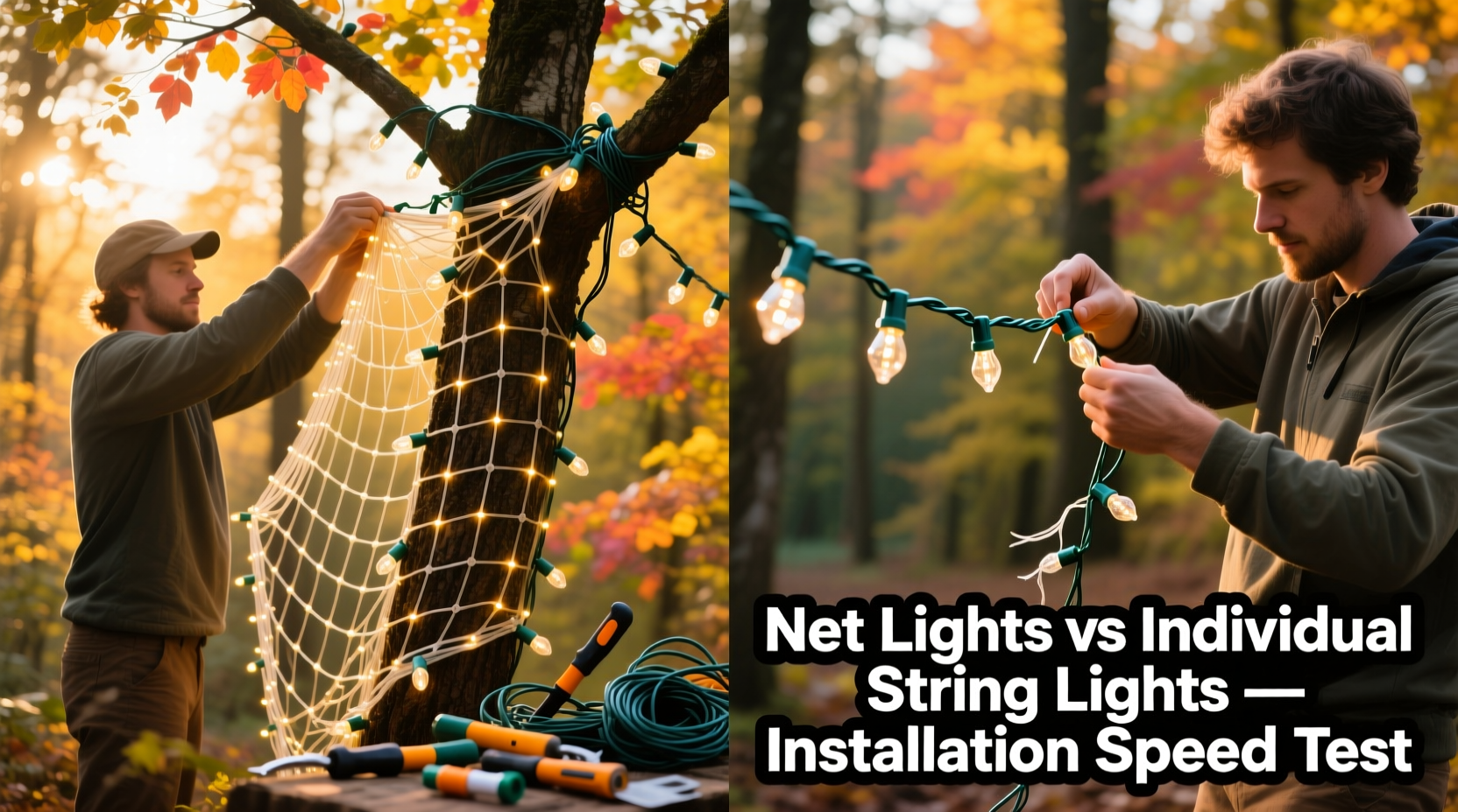 net lights vs individual string lights which is faster to install on trees