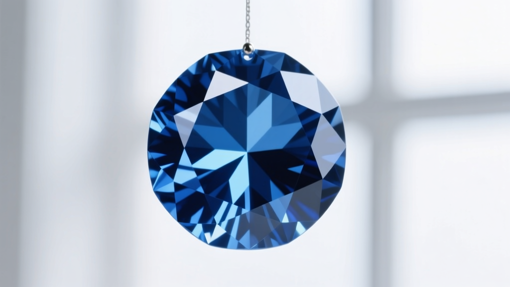Macro photography of a faceted lab-created blue sapphire gemstone showing deep cornflower blue color and crisp geometric facets.