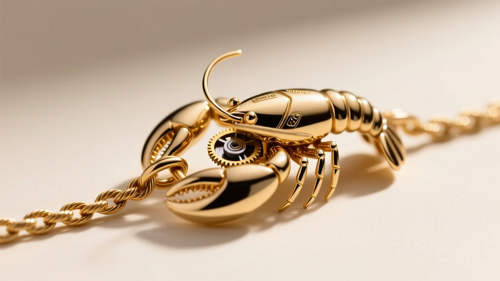 Detailed view of a Roberto Coin lobster clasp on a 1.2mm 18k gold cable chain, demonstrating secure mechanical tension and polish.