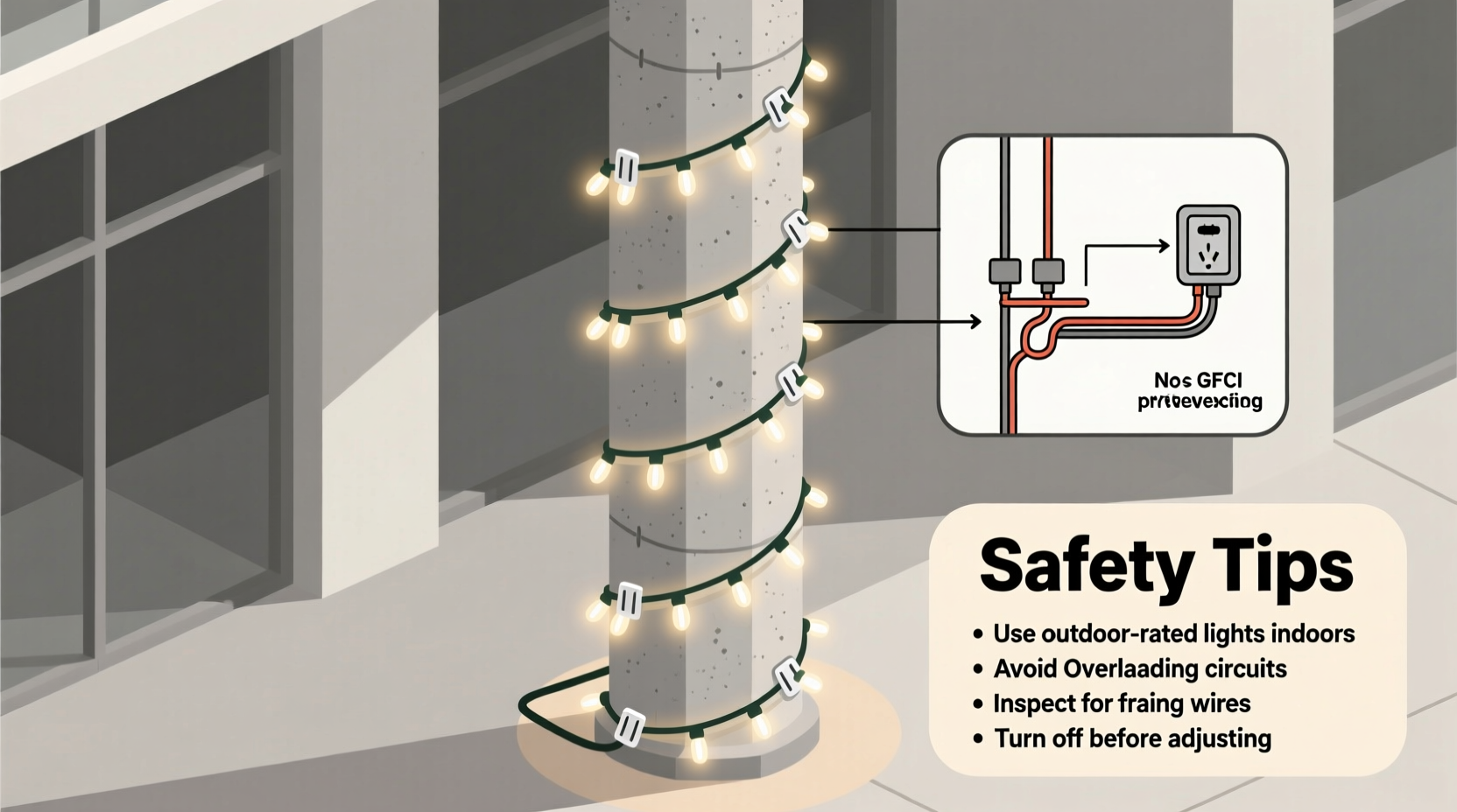 how to safely wrap vertical columns with christmas lights