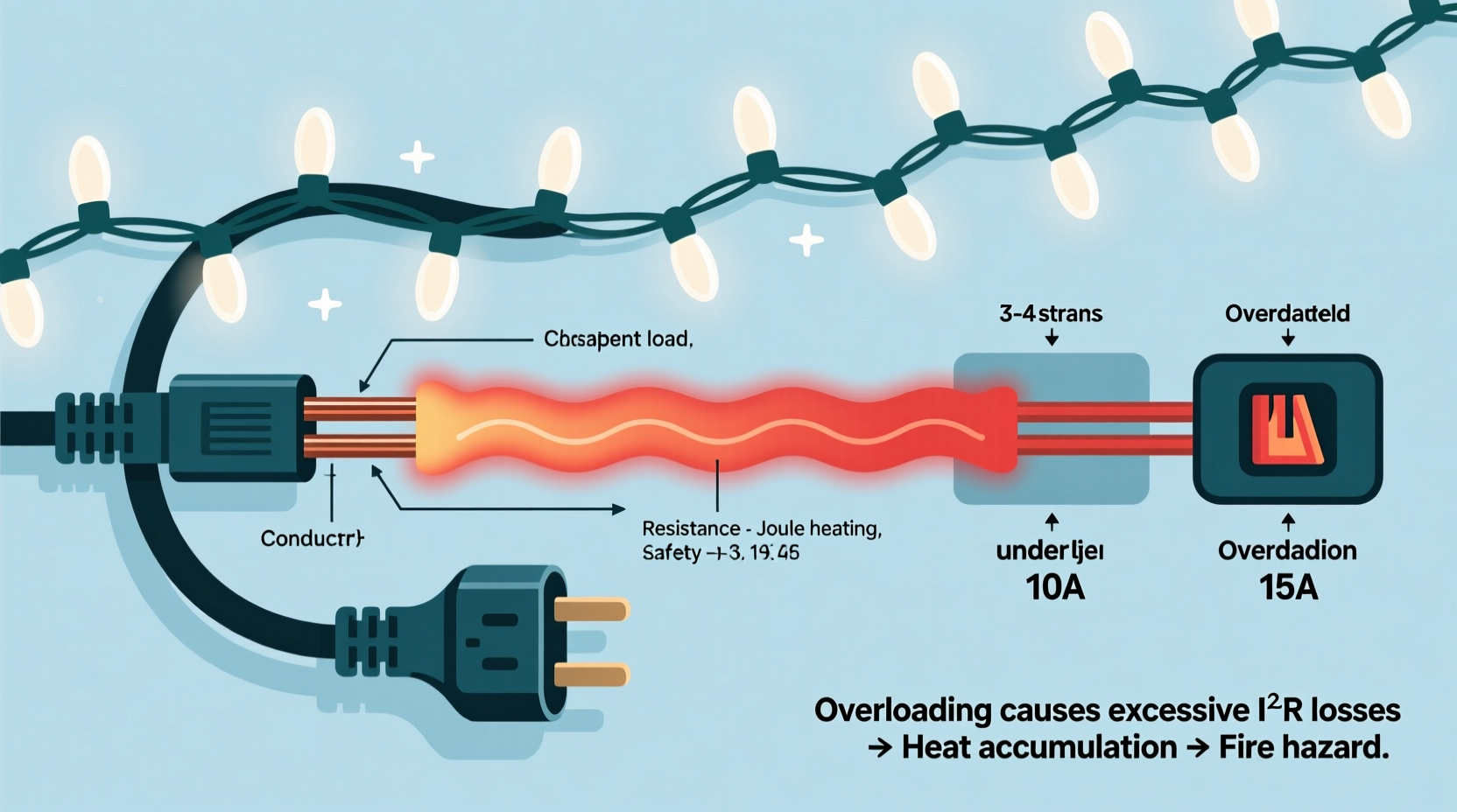 why do extension cords heat up when used with multiple christmas light strands